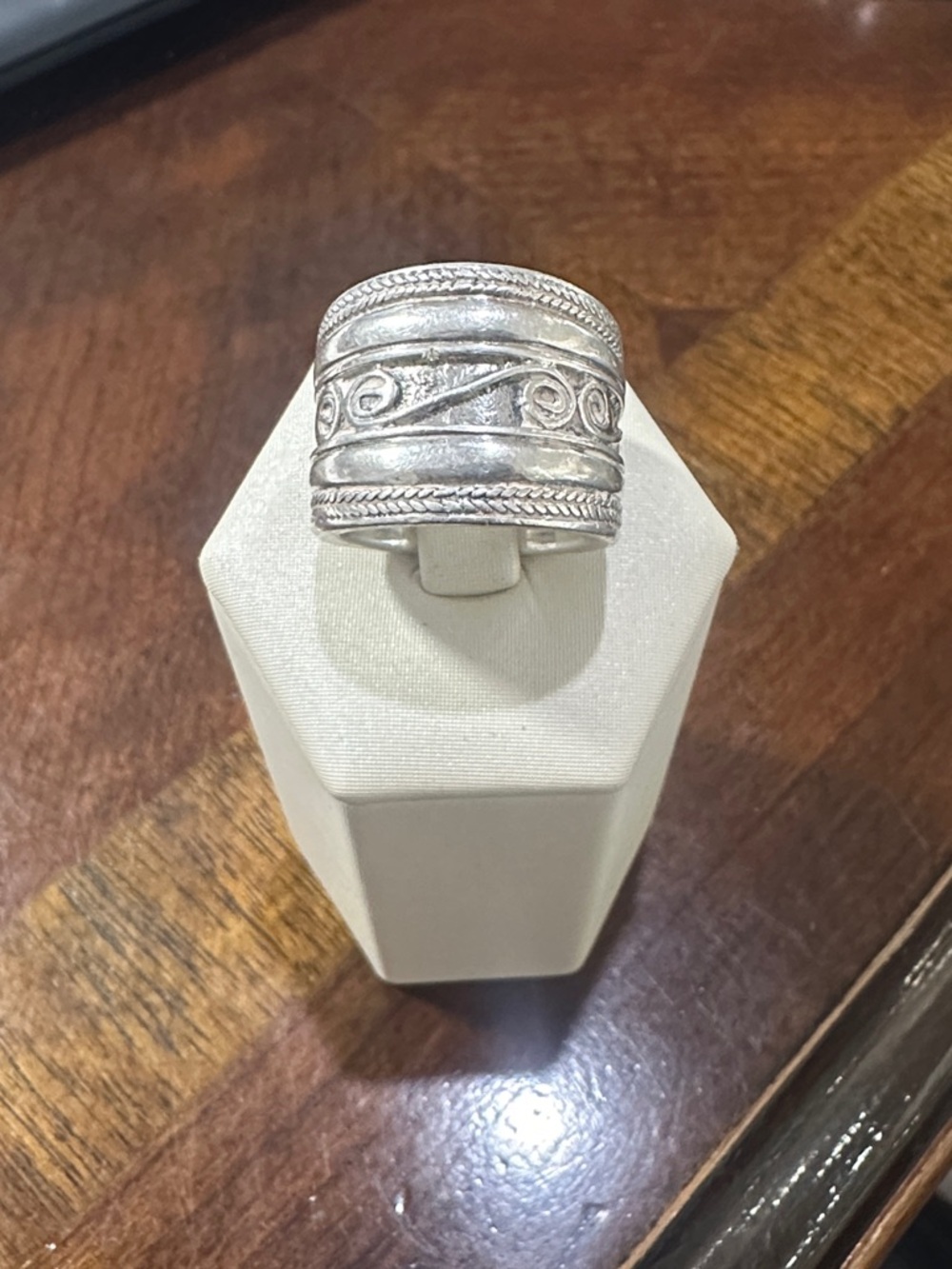 Sterling Silver Wide Scroll Band Ring - Silver